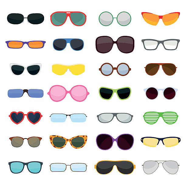 Vector fashion glasses isolated on white background Vector fashion glasses collection isolated on white. Fashion glasses. Hipster fashion glasses, summer  fashion glasses vector illustration. Sunglasses isolated vector illustration. Glasses collection sunglasses stock illustrations