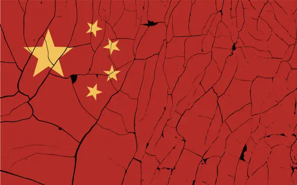 Vector illustration of China old flag with fracture