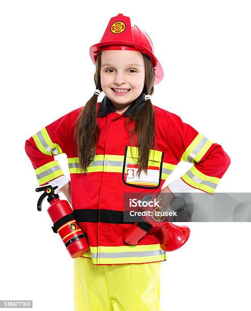 Young Female Firefighter Stock Photo - Download Image Now - Child, Fire Extinguisher, Firefighter