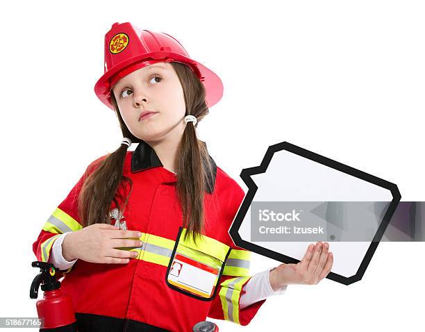 Young Female Firefighter Stock Photo - Download Image Now - 6-7 Years, Accidents and Disasters, Advertisement