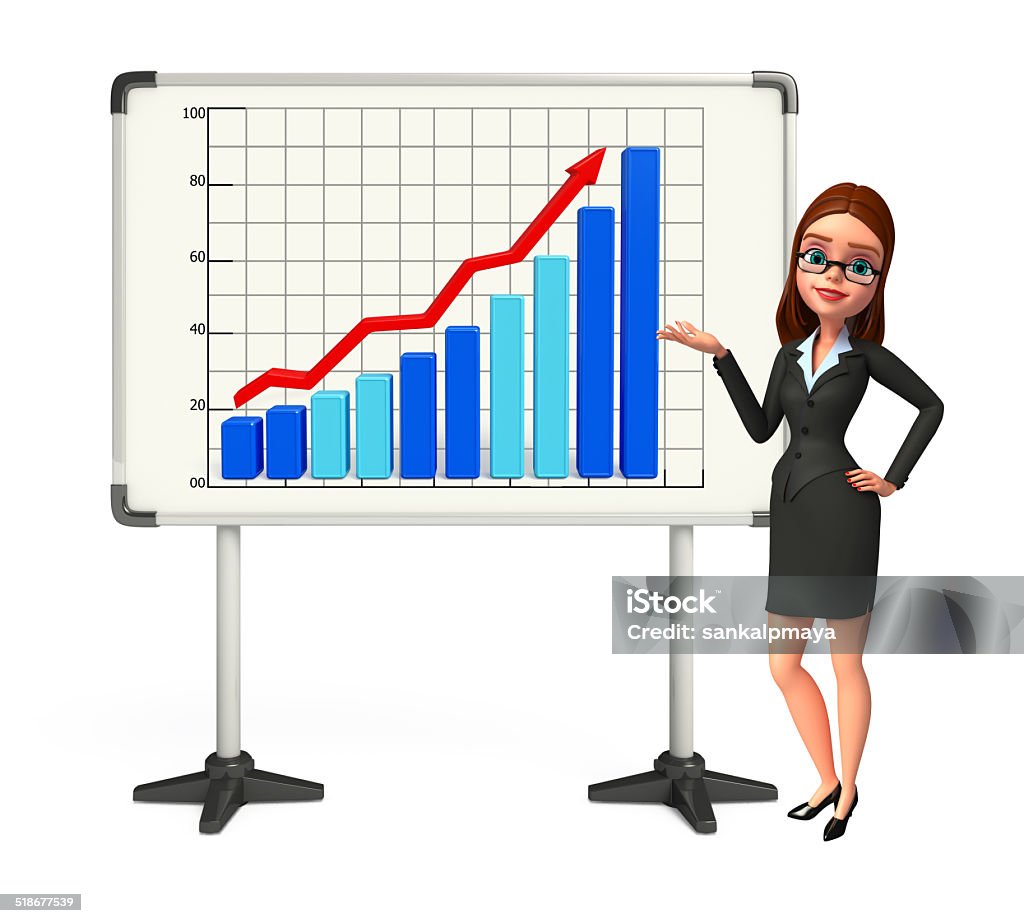 Young Business Woman with business graph Illustration of Young Business Woman with business graph Adult Stock Photo