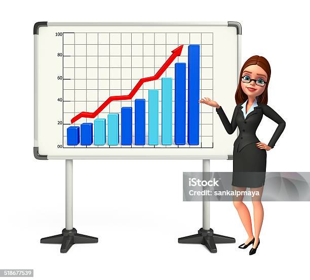 Young Business Woman With Business Graph Stock Photo - Download Image Now - Adult, Advice, Assistant