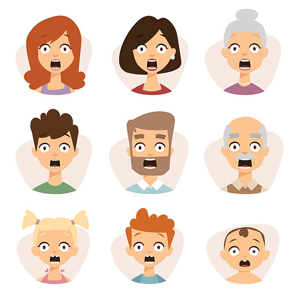 stockillustraties, clipart, cartoons en iconen met vector set beautiful emoticons face of people character fear avatars - angst