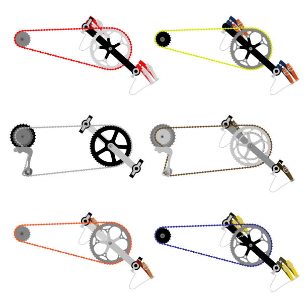 ilustrações, clipart, desenhos animados e ícones de corrente de bicicleta roda dentada - bicycle chain chain gear bicycle