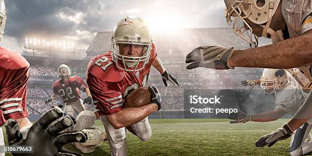 American Football Action Stock Photo - Download Image Now - American Football - Sport, American Football - Ball, American Football Player