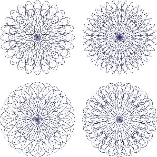 세트마다 벡터 길로쉐 rosettes - guilloche pattern circle four objects stock illustrations