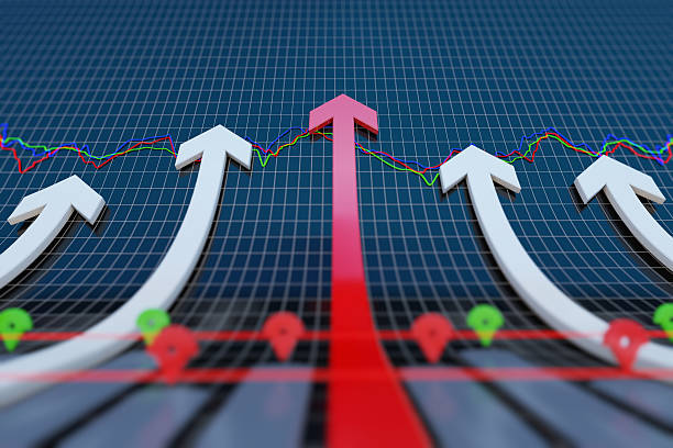 Rising economic arrow This arrow indicates a rising economic promotion, economic development, success, leadership and leading means record breaking stock pictures, royalty-free photos & images