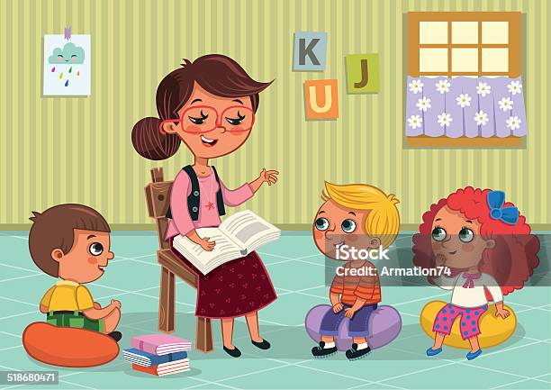 Teacher And Students Stock Illustration - Download Image Now - Teacher, Preschool, Child