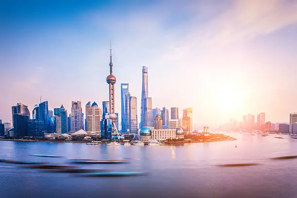 Pudong Skyline win sunlight ,Shanghai, China