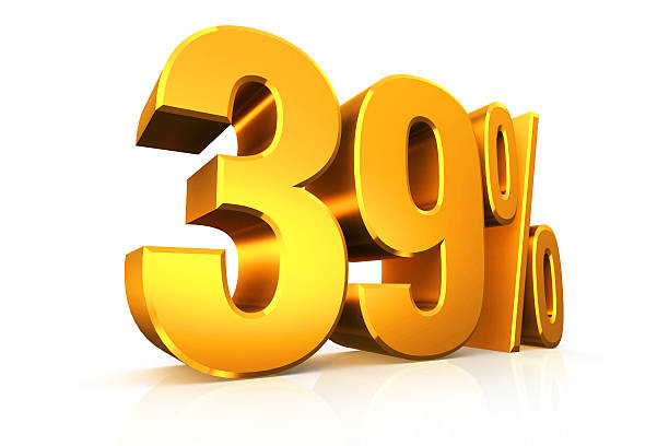 istock 3D render text in 39 percent in gold 518681177