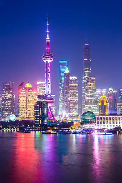 istock Shanghai skyline night view on Pudong New Area 518681416