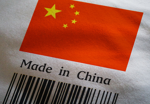 Close up of a barcode with Chinese flag