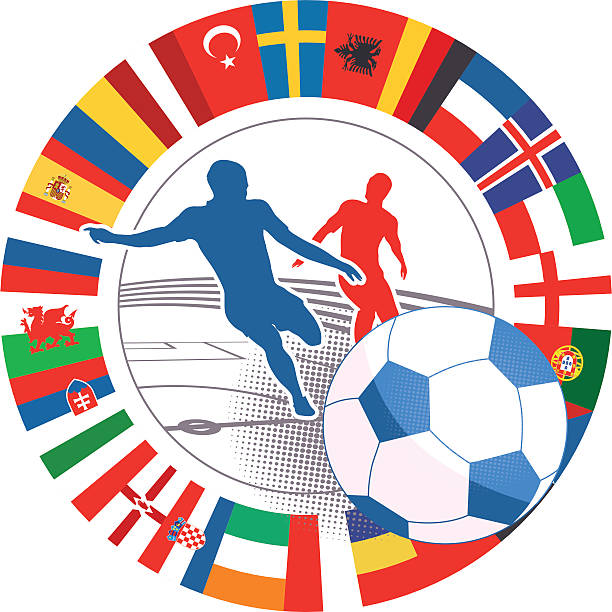 ilustrações, clipart, desenhos animados e ícones de de jogos de futebol internacional símbolo de vetor com bandeiras - euro