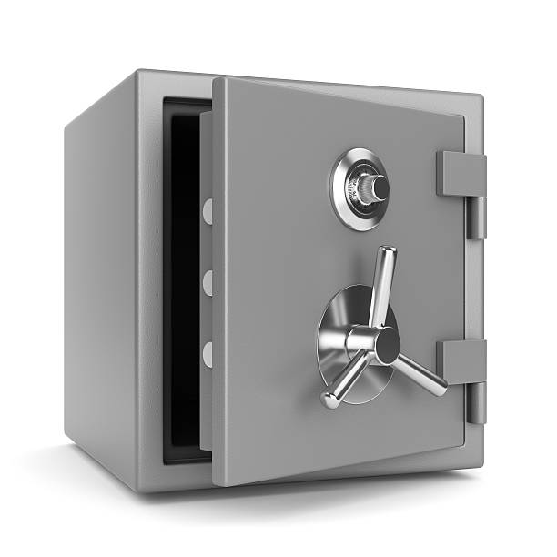 istock Open metal bank safe 518684766