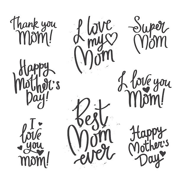 Set quotes Mother's Day. Calligraphy Set quotes Mother's Day. Thank you mom! Best mom ever! I love you, Mom! Super Mom. Happy Mother's Day! Fashionable calligraphy. Excellent gift card Mother's Day. Vector illustration on white background. i love you mom stock illustrations