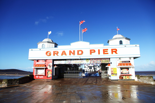 Weston super Mare,England-March 29th 2016:Front entrance to the famous Victorian Grand Pier.