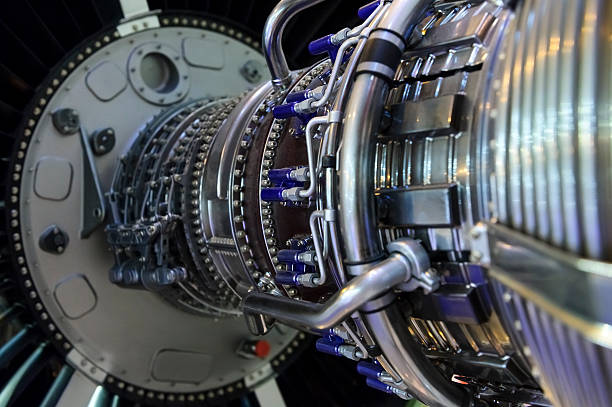Jet engine detail Jet engine, internal structure with hydraulic, fuel pipes and other hardware and equipment, aviation, aircraft and aerospace industry supersonic airplane photos stock pictures, royalty-free photos & images