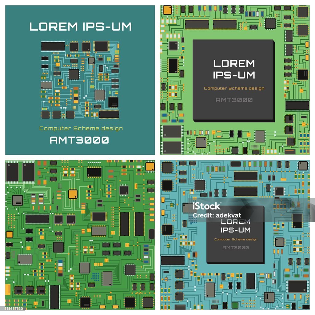 Computer Chip Electronic Circuit Board With Processor Flat Vector ...