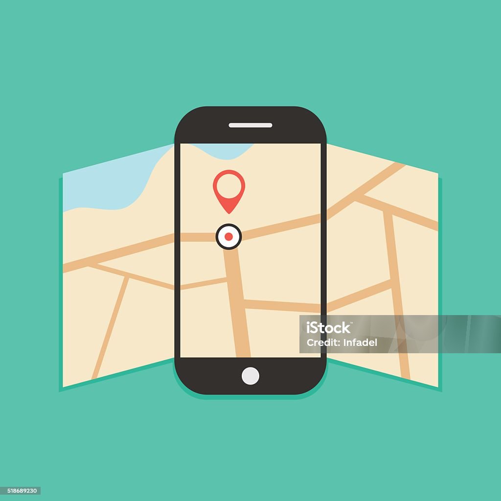 Calling Map Background Smartphone With Opened Map Isolated On Green Background Stock ...