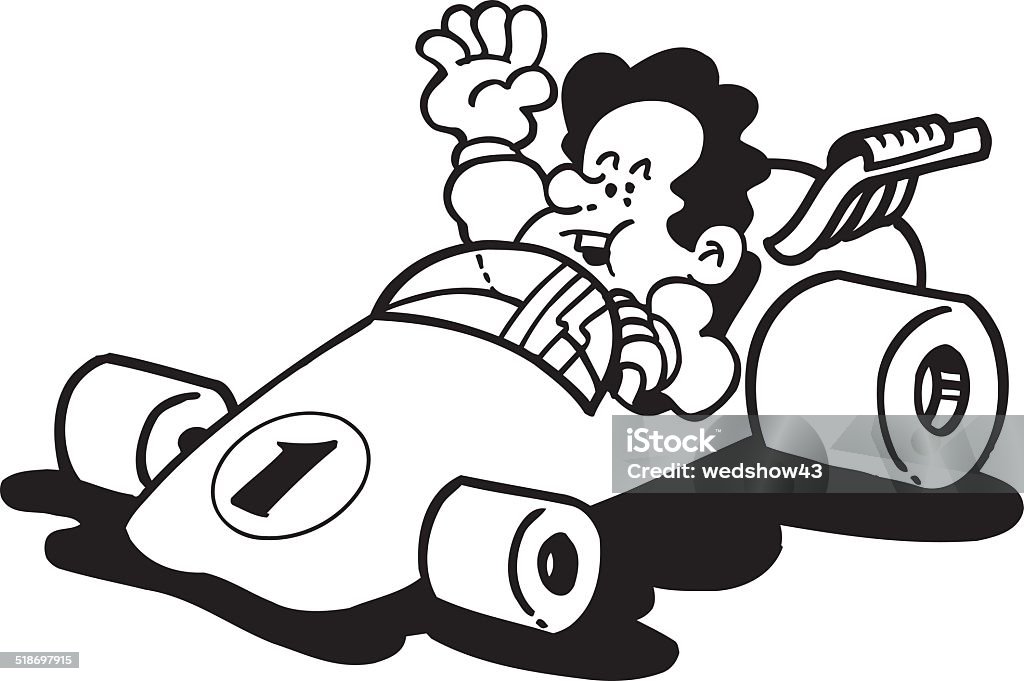Boy In Race Car Cartoon Stock Illustration - Download Image Now - Racecar,  Cartoon, Outline - iStock