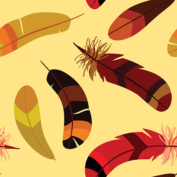 seamless pattern with colored stylized feathers vector art illustration