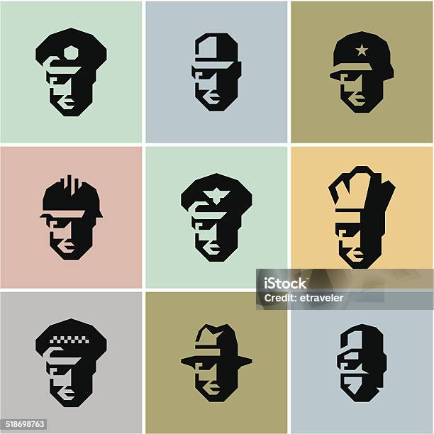 Professions Occupations Icons Stock Illustration - Download Image Now - Profile View, Pilot, Human Face