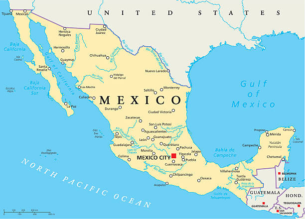 ilustraciones, imágenes clip art, dibujos animados e iconos de stock de méxico mapa político - rio grande illustrations