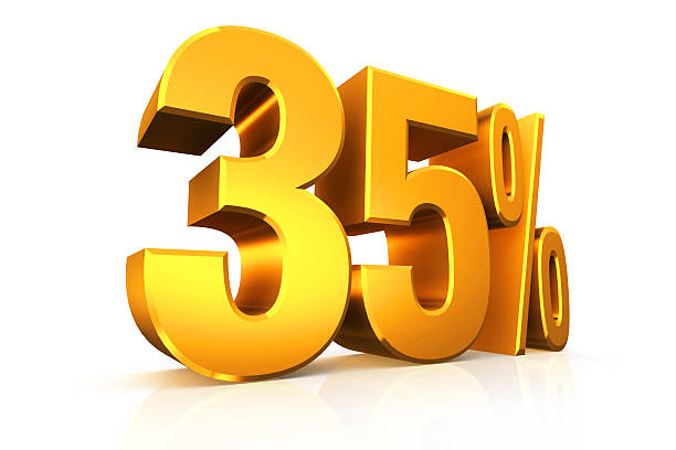istock 3D render text in 35 percent in gold 518701179