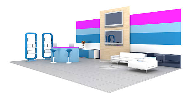istock Empty meeting stand isolated on white 518701359