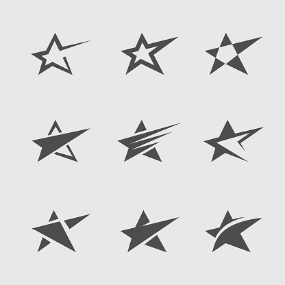 Set of black abstract star icons and symbols