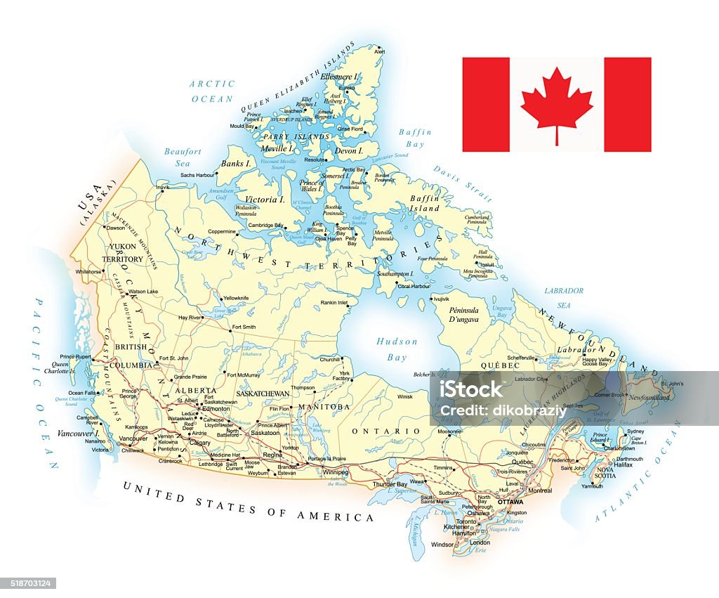 Canada - detailed map - illustration Large detailed road map of Canada Map stock vector