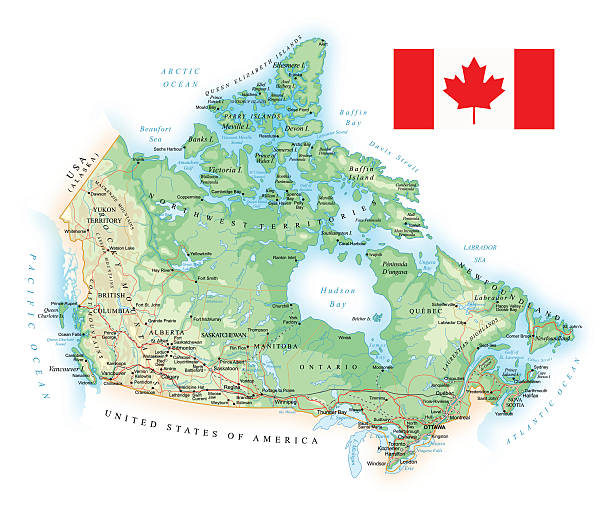 Canada - detailed topographic map - illustration Large detailed road map of Canada british columbia map cartography canada stock illustrations