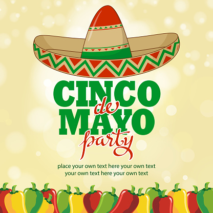 Mexican fiesta hottest party background included sombrero and jalapeno graphic elements.