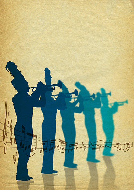 ilustrações de stock, clip art, desenhos animados e ícones de banda de marcha fundo - trumpet brass instrument marching band musical instrument