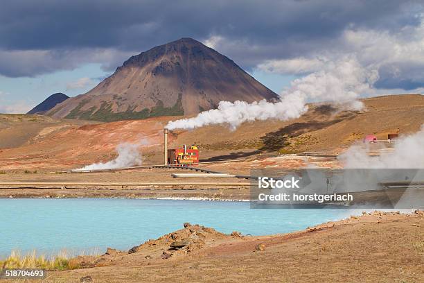 Geothermal Power Station Stock Photo - Download Image Now - Beige, Blue, Chimney