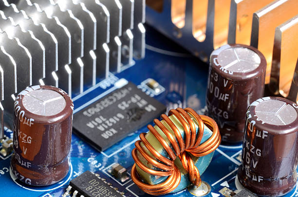 istock Close-up of inductors, capacitors, cooler and chips 518705528