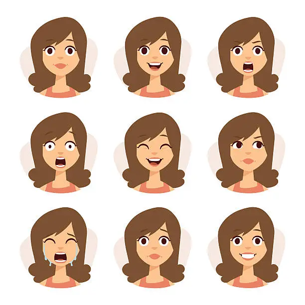 Vector illustration of Isolated set of woman avatar expressions face emotions vector illustration