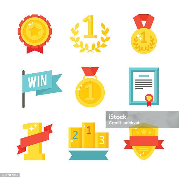 Trophy And Awards Icons Set Flat Vector Illustration Stock Illustration - Download Image Now