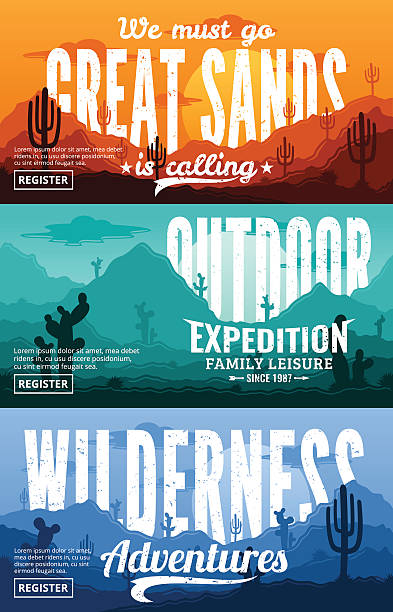 пустыня горизонтальный баннер набор - arizona desert mountain american culture stock illustrations