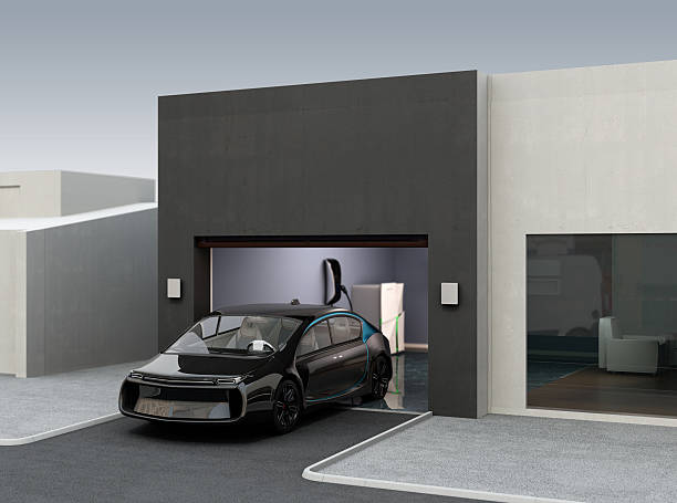 istock Parking car by automatic parking app concept 518709450