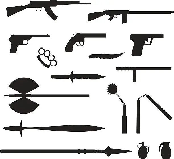 Vector illustration of Weapons flat vector collection isolated on white background