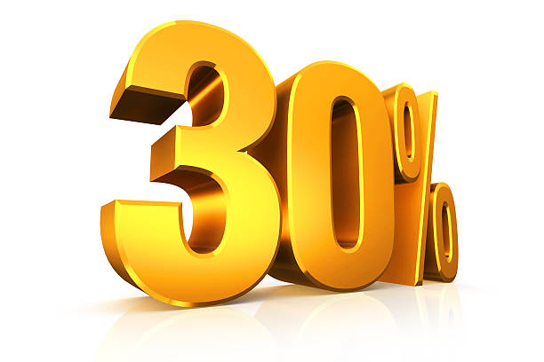 istock 3D render text in 30 percent in gold 518717147