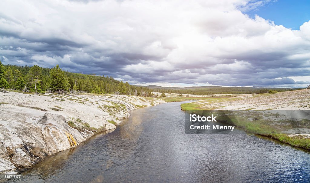 Yellowstone River National Park Landscape Yellowstone River in the amazing natural landscape of Yellowstone National Park. Wyoming,USA. River Stock Photo