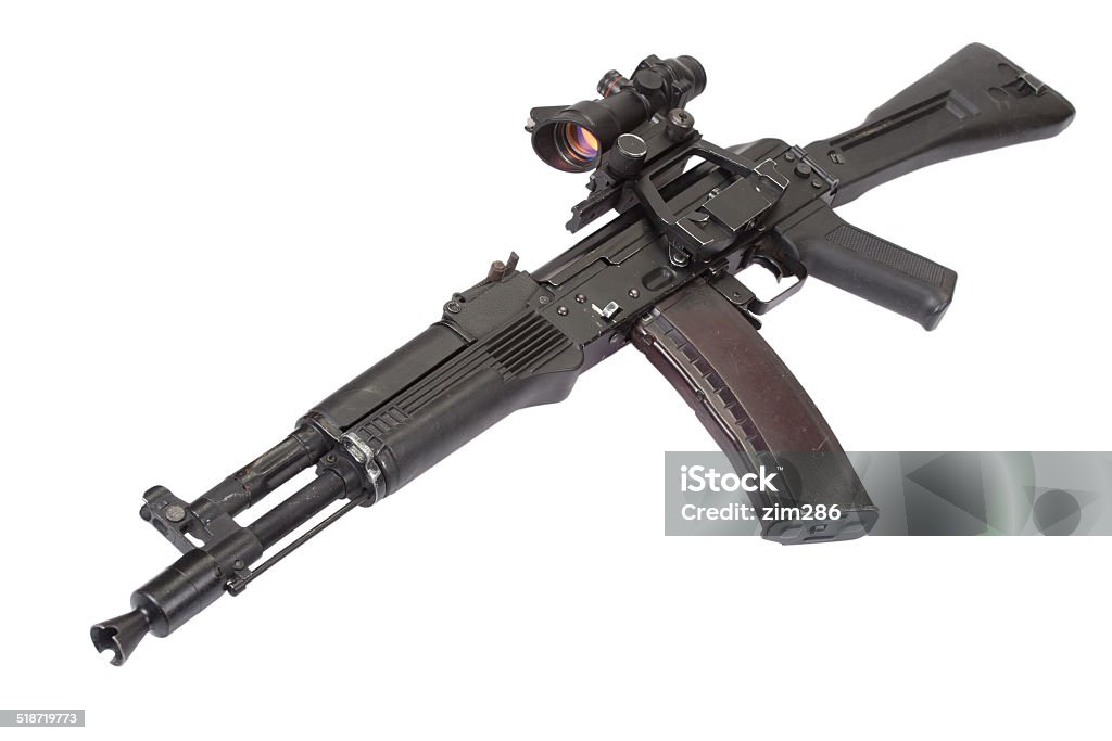modern assault rifle on white 45-49 Years Stock Photo