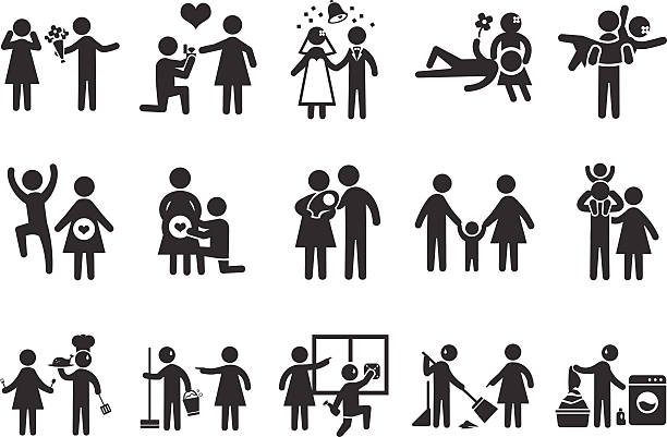 Marriage life icons -Illustration Marriage life icons -Illustration laundry husband housework men stock illustrations