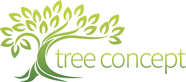 Tree icon concept Tree icon concept of a stylised tree with leaves, lends itself to being used with text green leaf white background stock illustrations