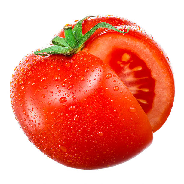 istock Wet tomato with cut isolated on white. 518721471