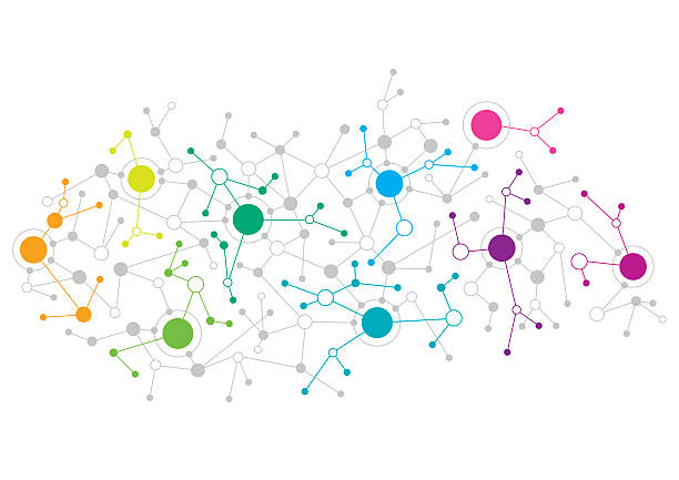 Abstract network design Abstract network design with colourful dots connecting to each other connect the dots stock illustrations