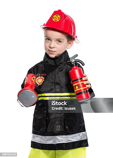 Junior Fireman Stock Photo - Download Image Now - Child, Firefighter's Helmet, 4-5 Years