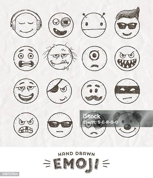 Hand Drawn Set Of Emoticons Set Of Emoji Smile Icons Stock Illustration - Download Image Now